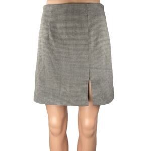 Oak + Fort Brown Houndstooth Plaid Front Slit Zipper Mini A-Line Pencil Skirt 4